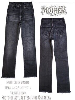 MOTHER Women high waisted rascal ankle snippet thunder road Straight Leg Jean 25